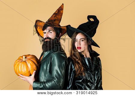 Two Friends At A Halloween Party. Happy Halloween. Halloween Couple. Enjoying Nice Halloween Togethe