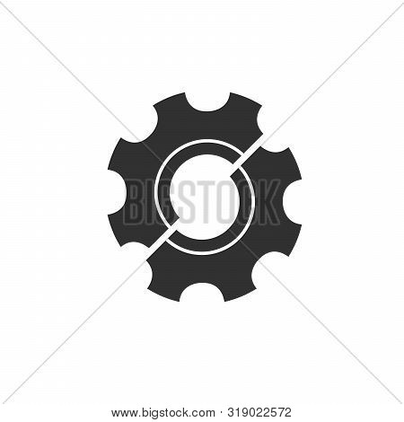 Half Gear Logo Design, Repair Concept, Brocken Wheel. Vector Illustration Isolated On White Backgrou
