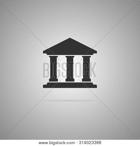 Black Bank Icon In Cool Flat Style Isolated On Gray Background. Vector Illustration.
