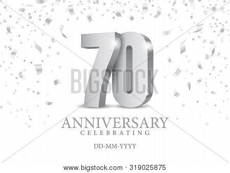 Anniversary 70. Silver 3d Numbers. Poster Template For Celebrating 70th Anniversary Event Party. Vec
