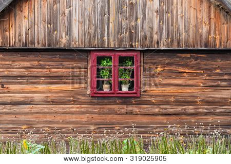 Window Of Old Ethno House In Open-air Museum, Polish Folk Culture. Poland, Europe