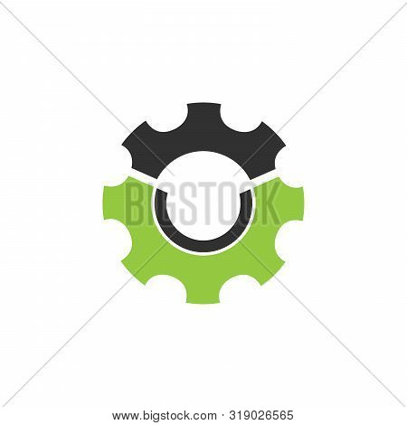 Gearlogo Silhouette Design Template. Simple Symbol Concept In Flat Green And Black Style . Stock Vec
