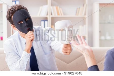 Young man visiting psychiatrist doctor for consultation