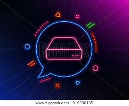 Mini Pc Line Icon. Neon Laser Lights. Small Computer Device Sign. Glow Laser Speech Bubble. Neon Lig