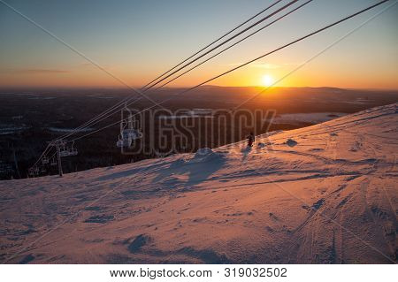 Sunrise.fantastic Sunrise, Morning Winter Landscape. Fantastic Overcast Sky. Beautiful Winter Landsc