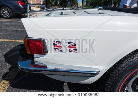 West Chester, Pa - August, 11, 2019: Close Up Of The Rear Quarter Panel Of A White Triumph Tr6 With 