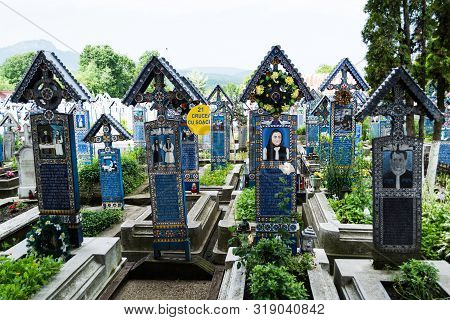 Maramures, Romania - June 18, 2019: Merry Cemetery In Sapanta Vilage, Which Is Famous For Its Colour