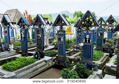 Maramures, Romania - June 18, 2019: Merry Cemetery In Sapanta Vilage, Which Is Famous For Its Colour