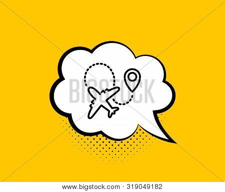 Airplane Line Icon. Comic Speech Bubble. Plane Flight Transport Sign. Aircraft Symbol. Yellow Backgr