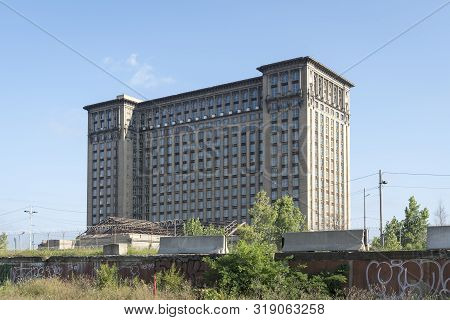 Detroit, Michigan, United States - August 17, 2019: A View Of The Old Michigan Central Station Build