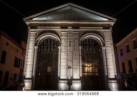 Bourgoin-jallieu, France - July 15, 2019: Halle Grenette In Bourgoin Jallieu At Night, One Of The La