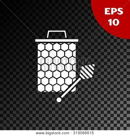 White Honeycomb With Honey Dipper Stickicon Isolated On Transparent Dark Background. Honey Ladle. Ho