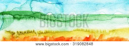 Hand Drawn Abstract Watercolor Background. Colorful Horizontal Backdrop.