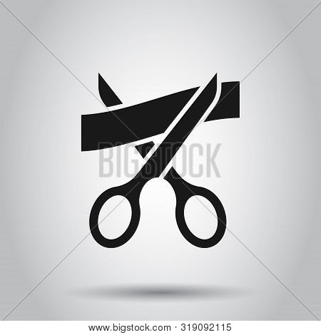 Scissors Icon In Flat Style. Cutting Ribbon Vector Illustration On Isolated Background. Ceremonial B