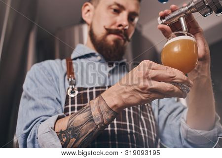 Close Up Of A Beer Glass Being Filled With Baverage.