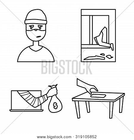 Vector Illustration Of Thug And Robbery Sign. Set Of Thug And Fraud Vector Icon For Stock.