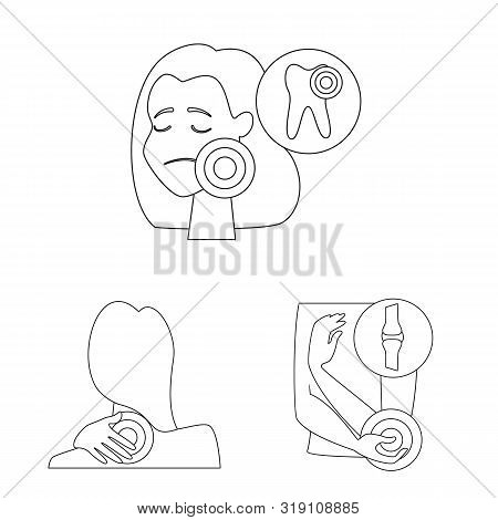 Isolated Object Of Bone And Inflammation Sign. Set Of Bone And Wound Vector Icon For Stock.