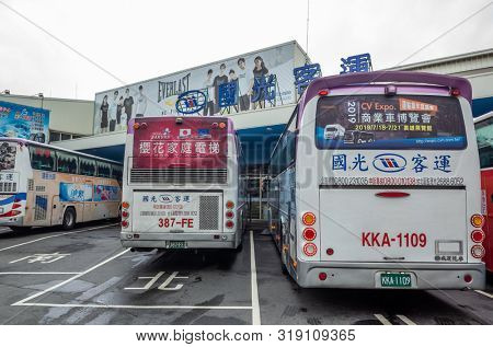 Taichung, Taiwan - August 16th, 2019: taichung chaoma long distance intercity bus station with Kuo-Kuang Motor, Taiwan