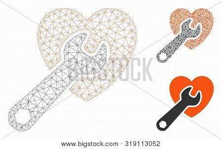 Mesh Heart Surgery Model With Triangle Mosaic Icon. Wire Frame Polygonal Mesh Of Heart Surgery. Vect