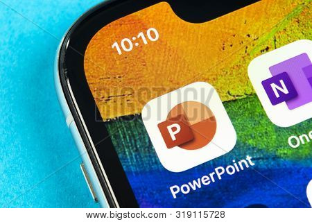 Helsinki, Finland, May 4, 2019: Microsoft Office Powerpoint Application Icon On Apple Iphone X Scree