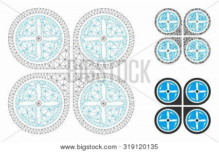 Mesh Nanocopter Screws Rotaion Model With Triangle Mosaic Icon. Wire Carcass Polygonal Mesh Of Nanoc