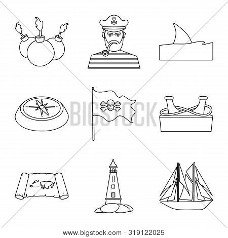 Isolated Object Of Treasure And Ocean Logo. Set Of Treasure And Nautical Stock Vector Illustration.