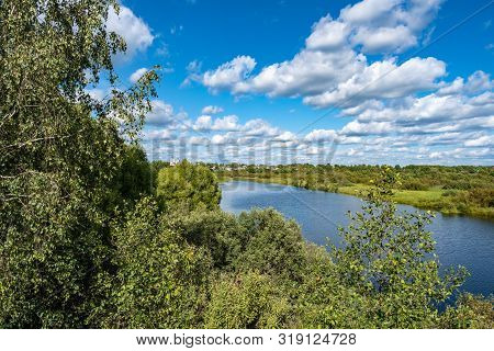 Summer Rural Landscape With The Lukh River In The Village Of Myt, Russia.