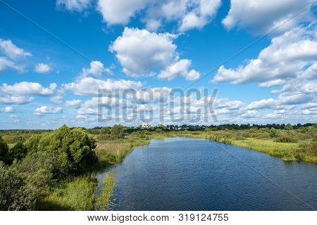 Summer Rural Landscape With The Lukh River In The Village Of Myt, Russia.