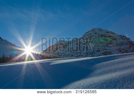 Beautiful Winter Landscape Near Arosa, Sunrise, Schiesshorn Mountain