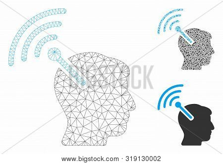 Mesh Radio Neural Interface Model With Triangle Mosaic Icon. Wire Carcass Polygonal Network Of Radio