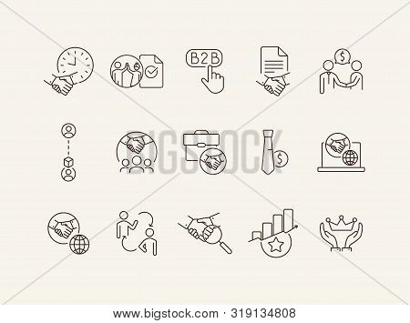 Business To Business Icons. Set Of Line Icons. Successor, Cooperation, Business Contract. Deal Conce