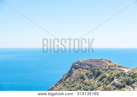 Battery Castillitos, Spain - April 13, 2019 Abandoned Military Constructions Located In The Hills Ne