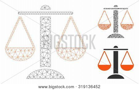 Mesh Scales Model With Triangle Mosaic Icon. Wire Frame Polygonal Network Of Scales. Vector Mosaic O