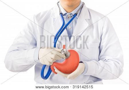 Doctor Use Stethoscope Check Organ Stomach , Concept Gastric Ulcer