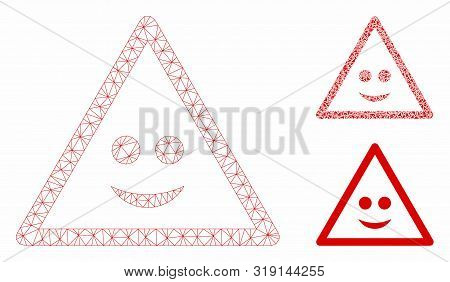Mesh Smile Warning Model With Triangle Mosaic Icon. Wire Frame Polygonal Mesh Of Smile Warning. Vect
