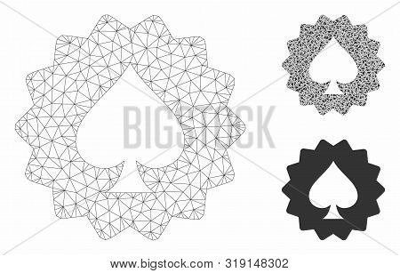 Mesh Spades Token Model With Triangle Mosaic Icon. Wire Frame Polygonal Mesh Of Spades Token. Vector