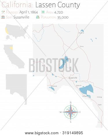 Large And Detailed Map Of Lassen County In California, Usa.