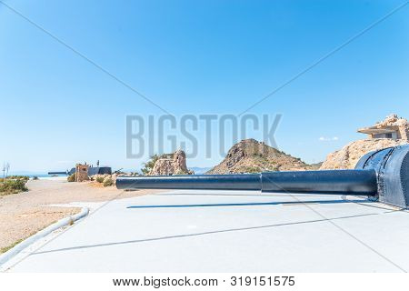 Battery Castillitos, Spain - April 13, 2019 Abandoned Military Constructions Located In The Hills Ne