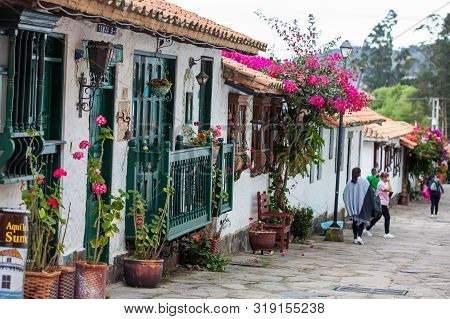 Duitama, Colombia - August, 2019: Tourists Visiting The Beautiful Touristic Place Called Pueblito Bo