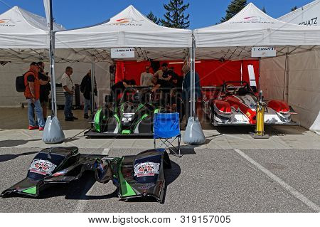 Chamrousse, France, August 25, 2019 : Team Schatz Cars And Mechanics In Paddock. The Team Wins In Ch