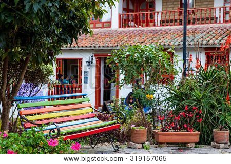 Duitama, Colombia - August, 2019: Tourists Visiting The Beautiful Touristic Place Called Pueblito Bo