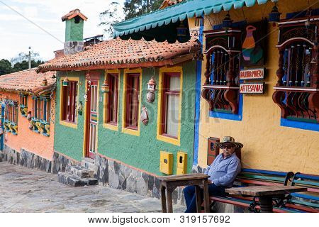 Duitama, Colombia - August, 2019: Tourists Visiting The Beautiful Touristic Place Called Pueblito Bo