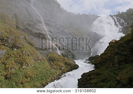 Kjosfossen Waterfall. One Of Norway's Largest Waterfalls