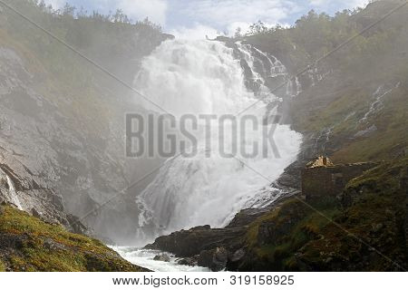 Kjosfossen Waterfall. One Of Norway's Largest Waterfalls