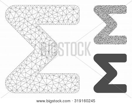 Mesh Sum Model With Triangle Mosaic Icon. Wire Carcass Triangular Mesh Of Sum. Vector Mosaic Of Tria