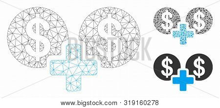 Mesh Sum Money Model With Triangle Mosaic Icon. Wire Frame Polygonal Mesh Of Sum Money. Vector Mosai
