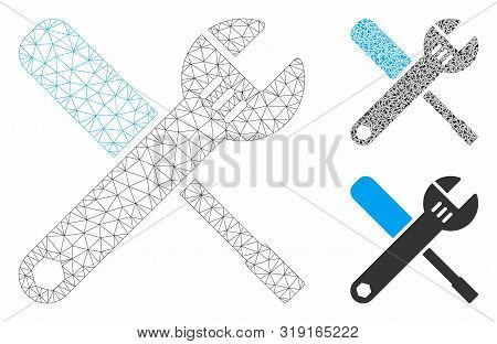 Mesh Tools Model With Triangle Mosaic Icon. Wire Frame Triangular Mesh Of Tools. Vector Mosaic Of Tr