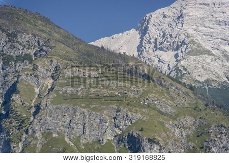 Snow Fences For Avalanche Protection, On The Side Of The Austrian Alps