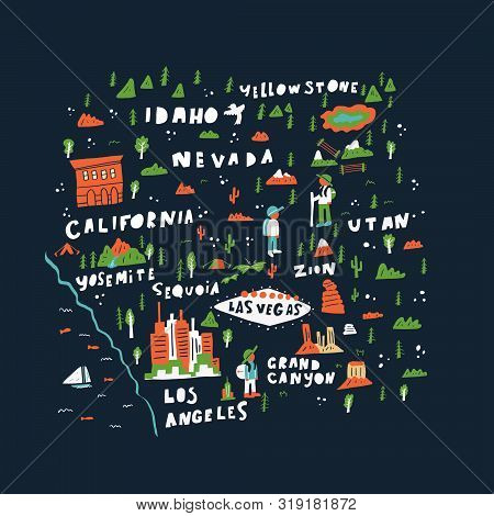 Banner Map Area, Places Interest, Areas On Reduced Scale Against Dark Background With Different Plac