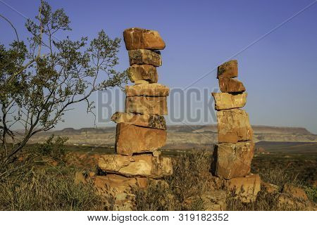 Two Desert Red Sandstone Rocks Monuments In Utah